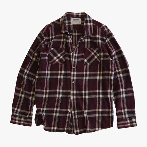 (VINTAGE) URBAN PIPELINE | 100% COTTON OVERSIZED RELAXED BURGUNDY PLAID FLANNEL - Picture 1 of 3